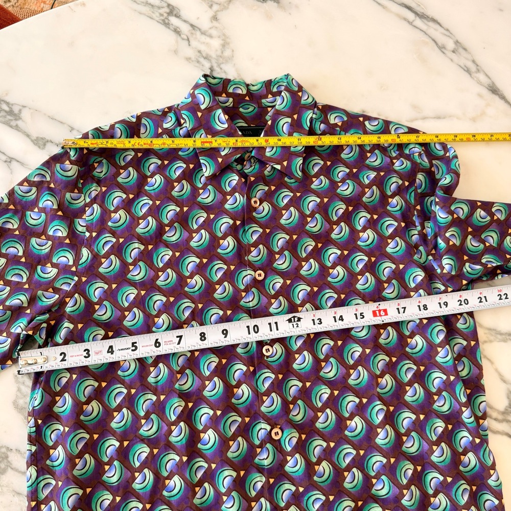 Prada Camicia Men's Cotton Popeline Geometric Shirt, Size Sm (37) - Picture 11 of 16